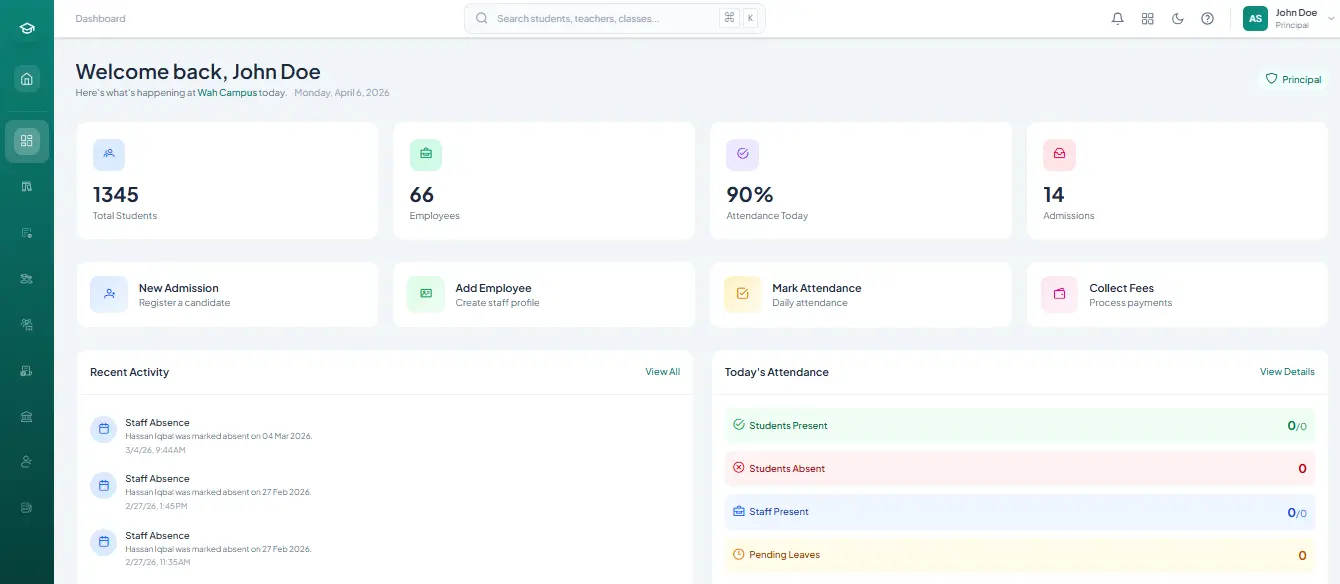 Scholync Dashboard — manage students, attendance, fees, and admissions